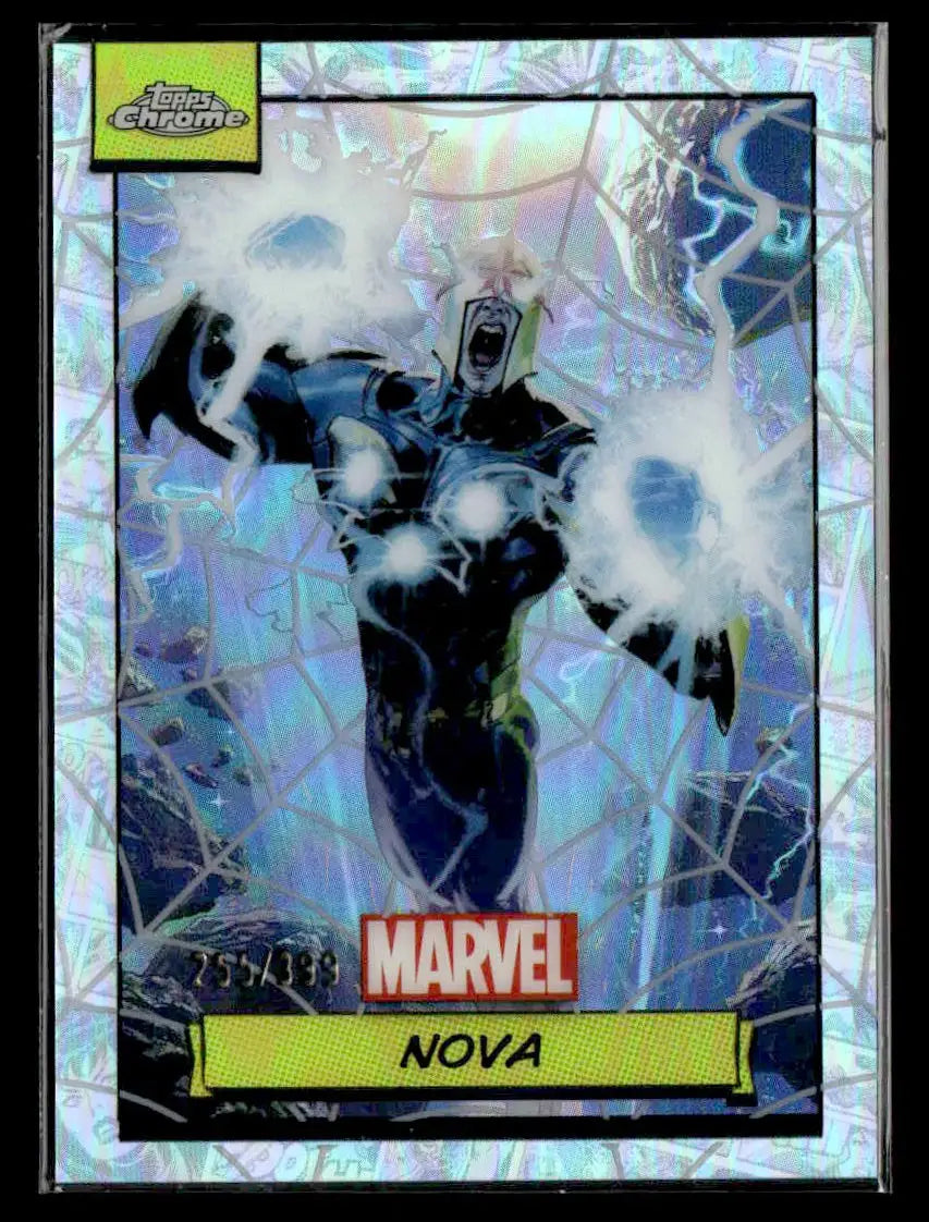 Nova Marvel trading card from 2024 Topps Chrome Spiderweb Refractor /399 collectible