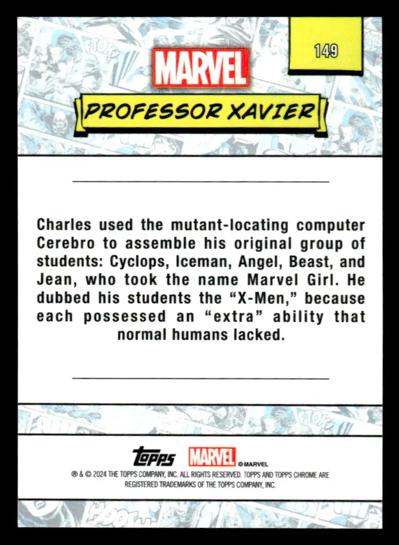 2024 Topps Chrome Marvel #149 Professor Xavier trading card featuring iconic character design