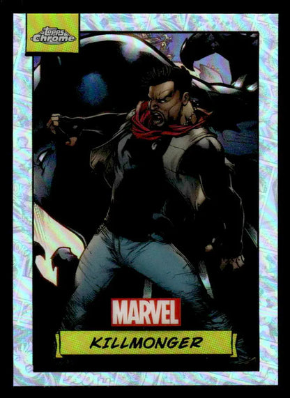 Killmonger Marvel trading card from 2024 Topps Chrome Marvel #16 Refractor design