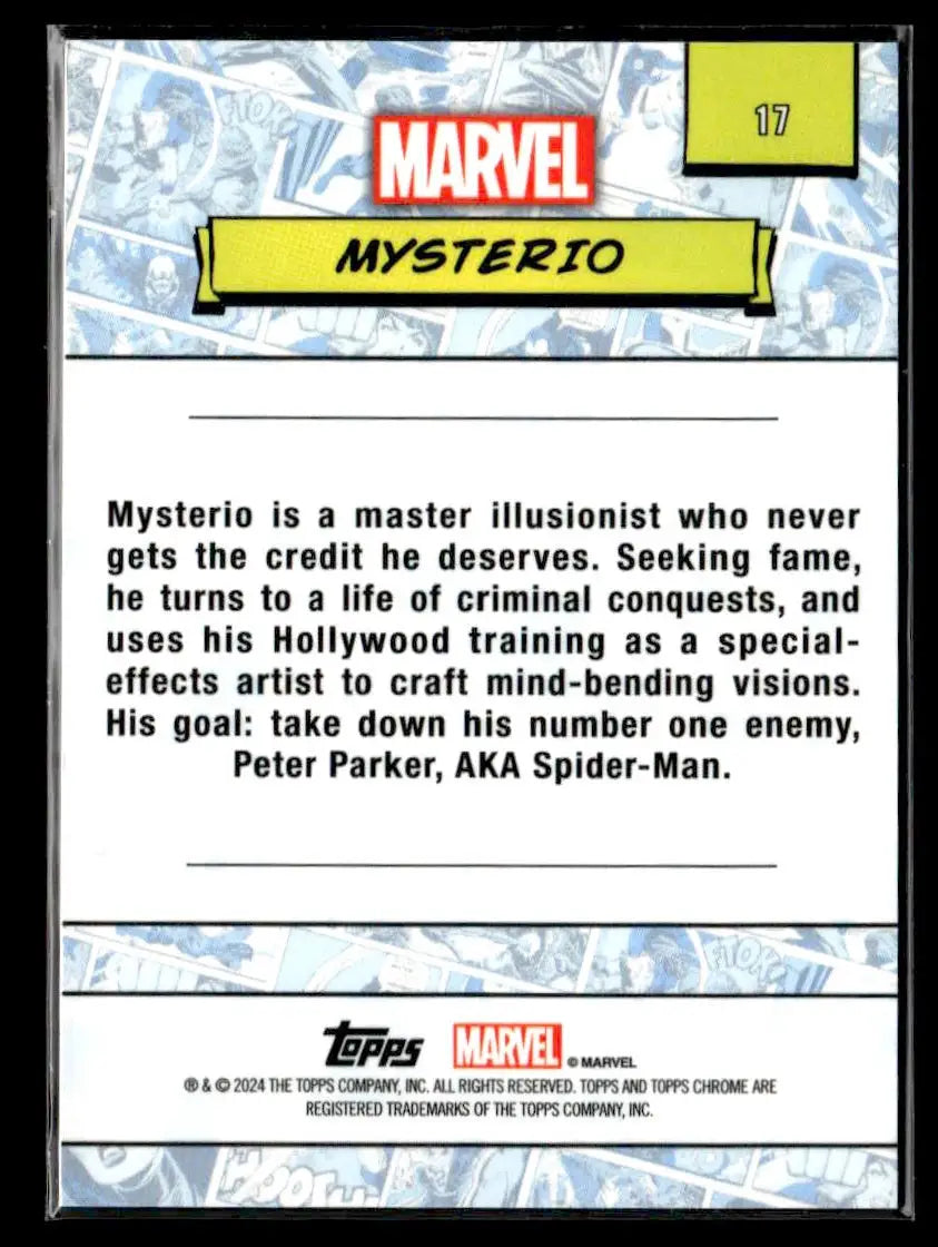 Mysterio Marvel trading card from 2024 Topps Chrome #17 Spiderweb Refractor /399