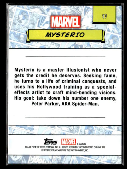 Mysterio Marvel trading card from 2024 Topps Chrome #17 Spiderweb Refractor /399