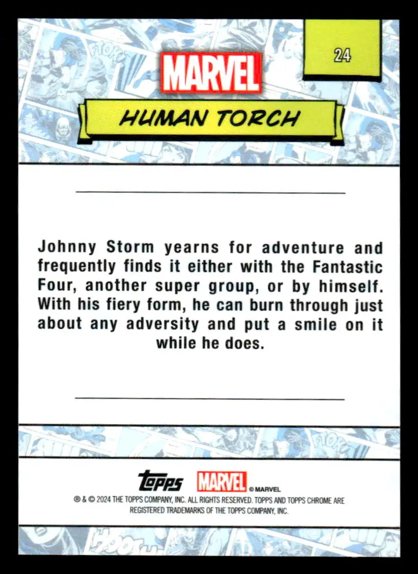 Marvel Human Torch trading card from 2024 Topps Chrome Marvel #24 collectible set