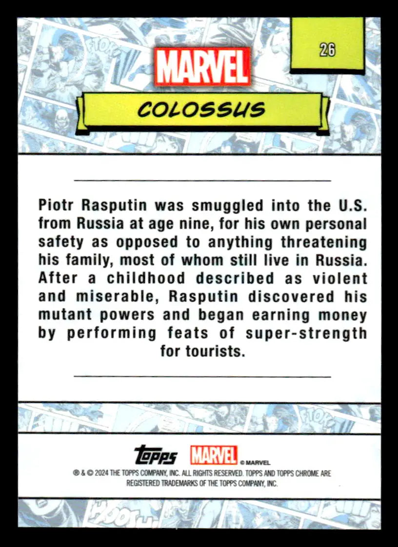 Colossus Marvel trading card from 2024 Topps Chrome Marvel #26 collectible series