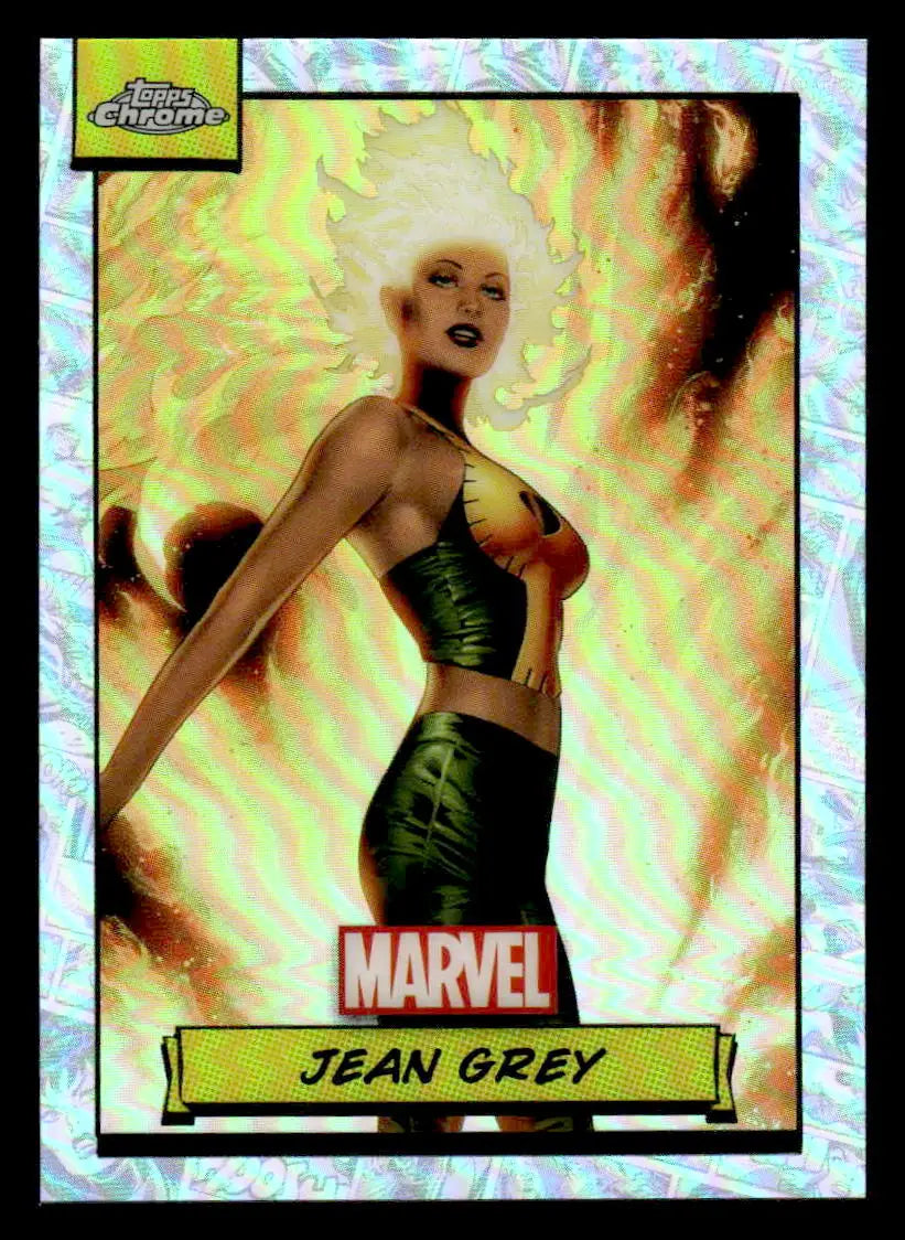 Jean Grey Marvel trading card from 2024 Topps Chrome Marvel #27 Refractor edition