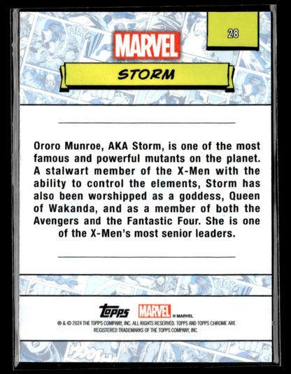 Marvel Storm trading card from 2024 Topps Chrome #28 Green Refractor /99 collectible