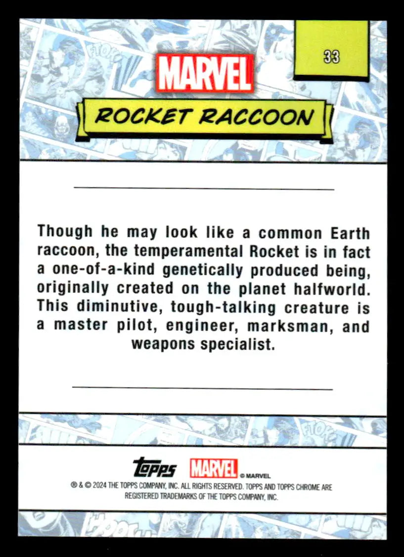 Rocket Raccoon trading card from 2024 Topps Chrome Marvel #33 collectible series