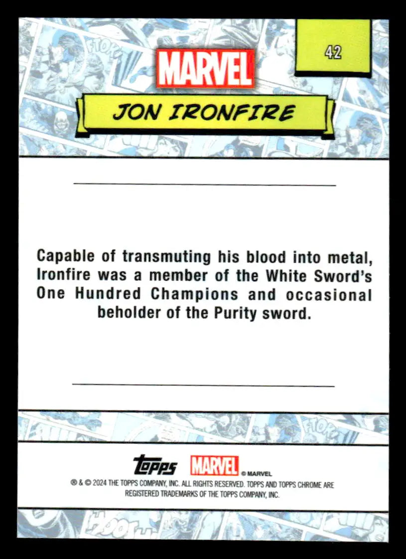 Marvel Jon Ironfire trading card from 2024 Topps Chrome Marvel collection