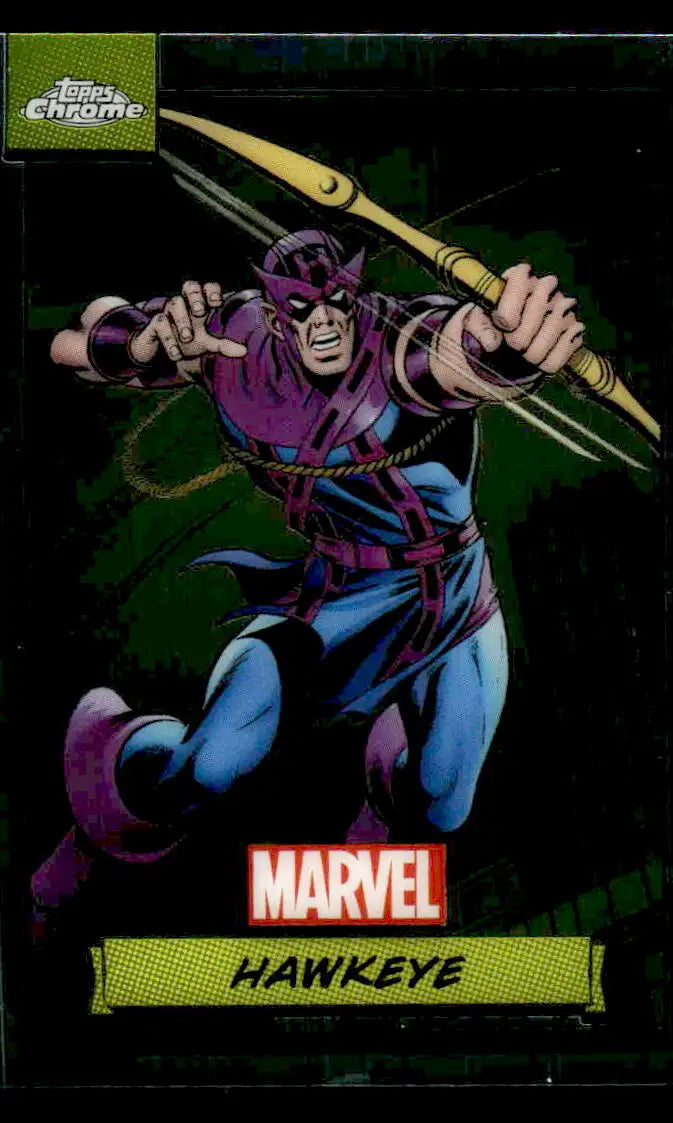 Hawkeye comic card from 2024 Topps Chrome Marvel #49 showcasing superhero action