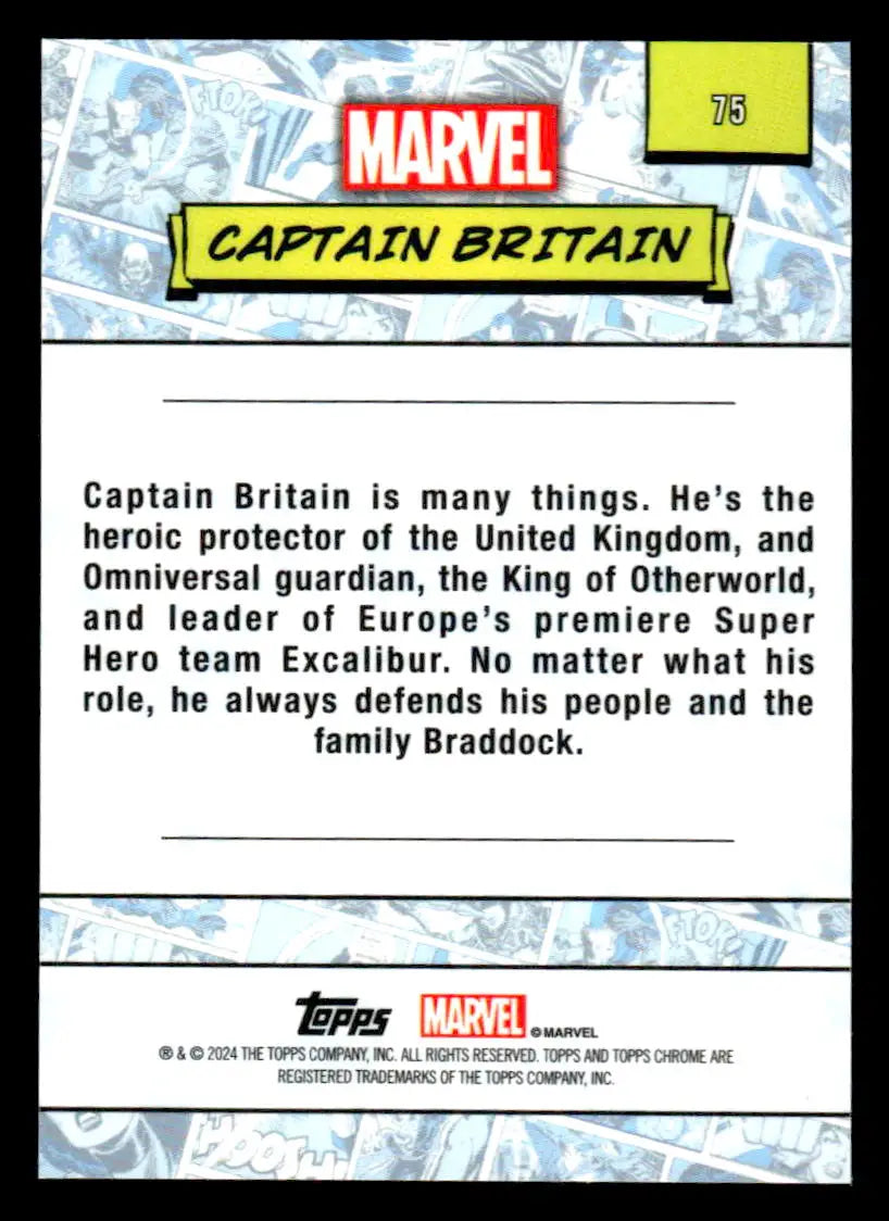 2024 Topps Chrome Marvel #75 Captain Britain trading card showcasing iconic hero art