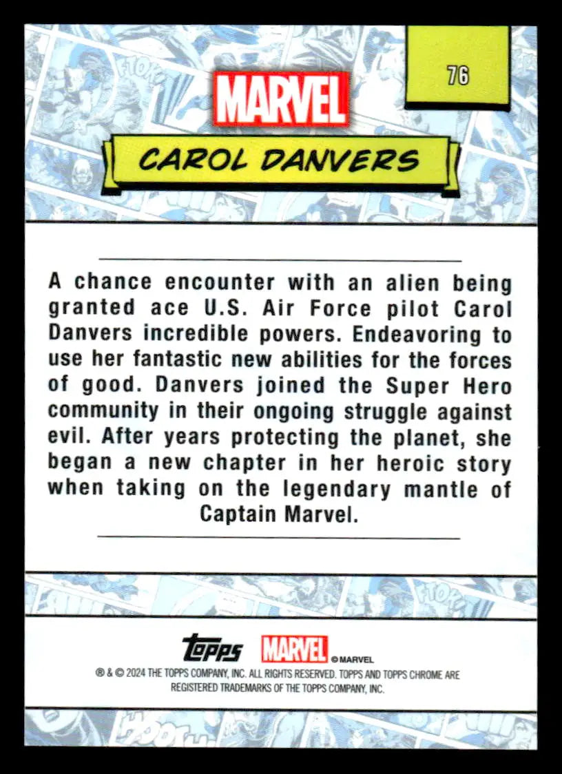 Carol Danvers Marvel trading card from 2024 Topps Chrome Marvel #76 collection