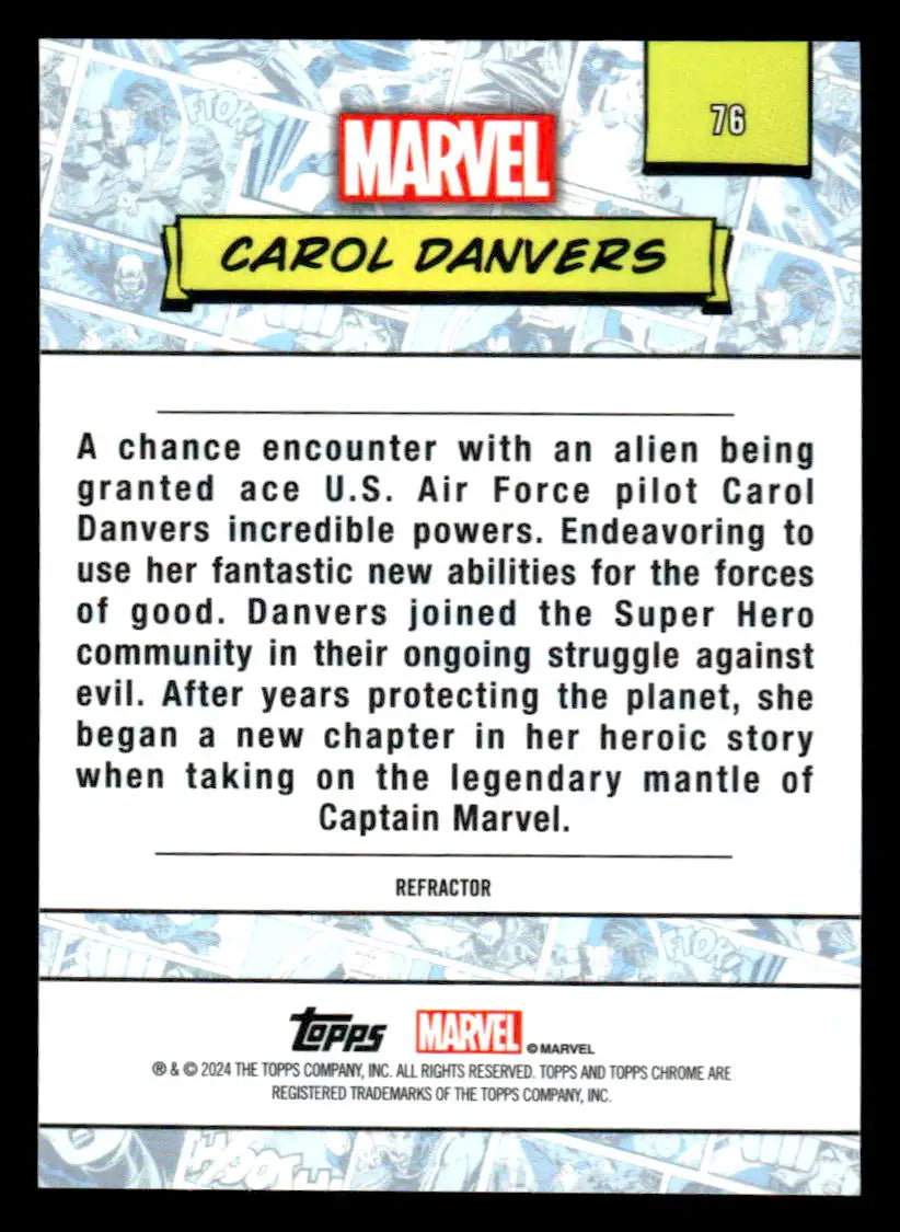 Captain Marvel trading card from 2024 Topps Chrome Marvel #76 Carol Danvers Refractor