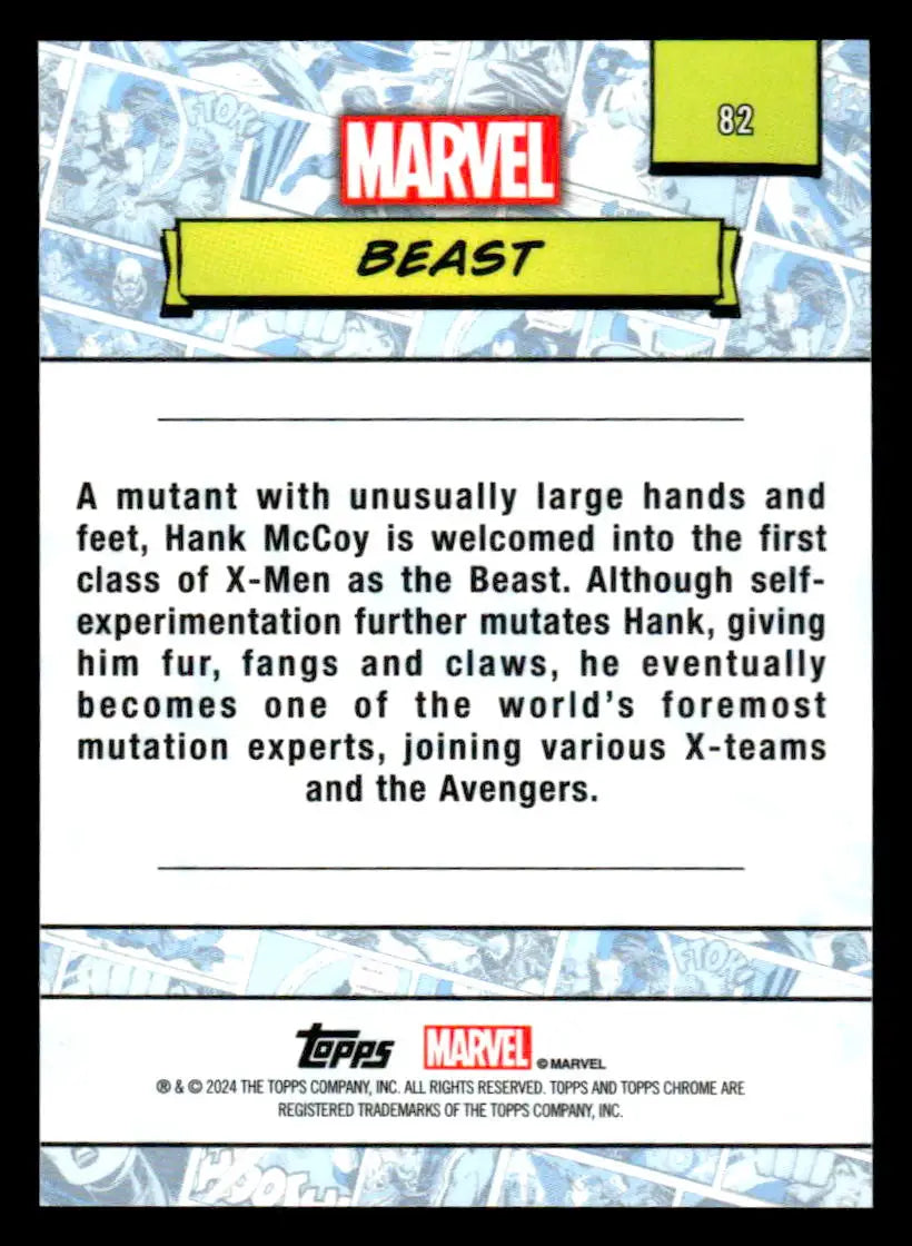 2024 Topps Chrome Marvel #82 Beast trading card featuring iconic comic character Beast