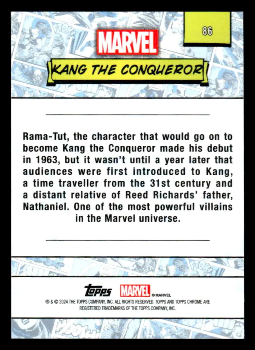 Kang the Conqueror trading card from 2024 Topps Chrome Marvel series #86