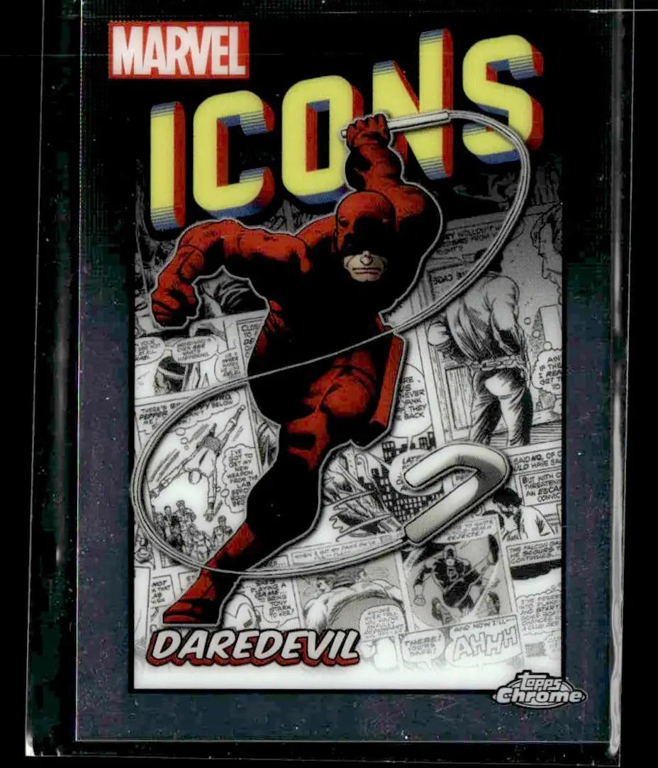 Daredevil Marvel Icons trading card from 2024 Topps Chrome Marvel collection