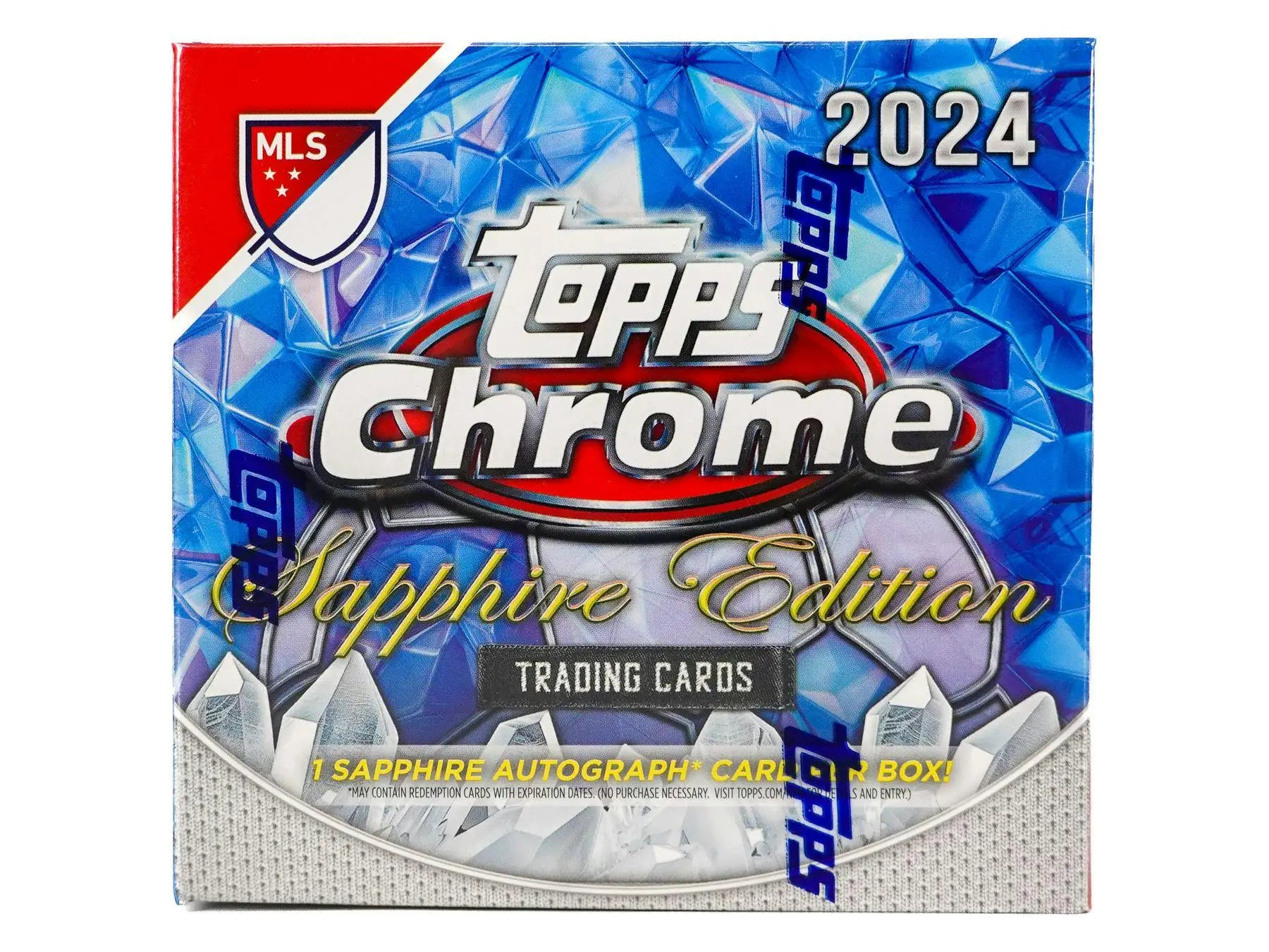 2024 Topps Chrome Sapphire Edition MLS box features blue design for Major League Soccer