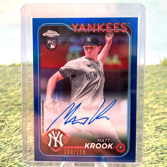 Matt Krook autographed baseball card 2024 Topps Chrome Blue Refractor New York Yankees