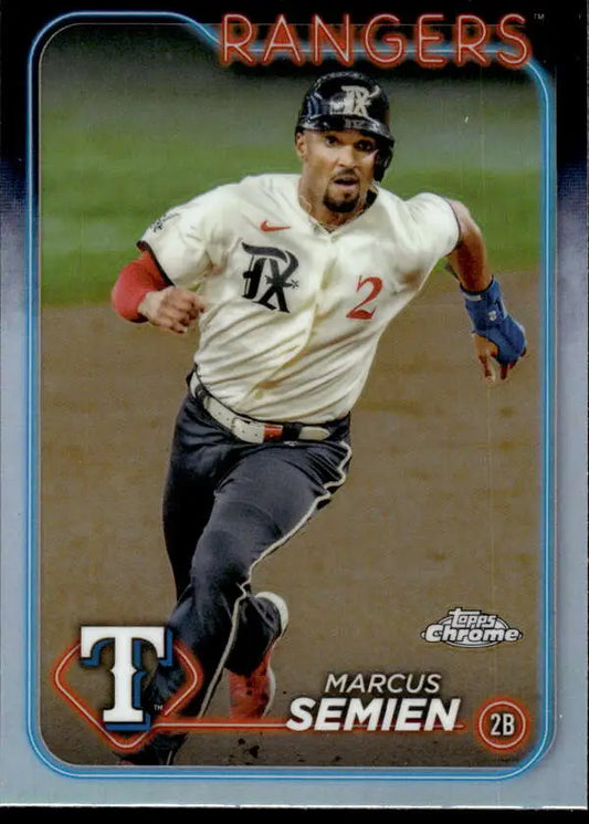 Marcus Semien running on field in 2024 Topps Chrome Texas Rangers baseball card