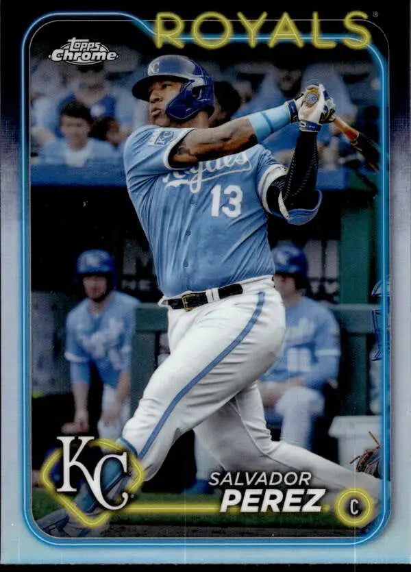 Chrome-finish Topps Chrome Refractor card of Salvador Perez, Kansas City Royals catcher