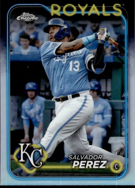 Chrome-finish Topps Chrome Refractor card of Salvador Perez, Kansas City Royals catcher