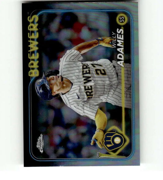 Willy Adames 2024 Topps Chrome Refractor Milwaukee Brewers Baseball Card in pinstriped uniform