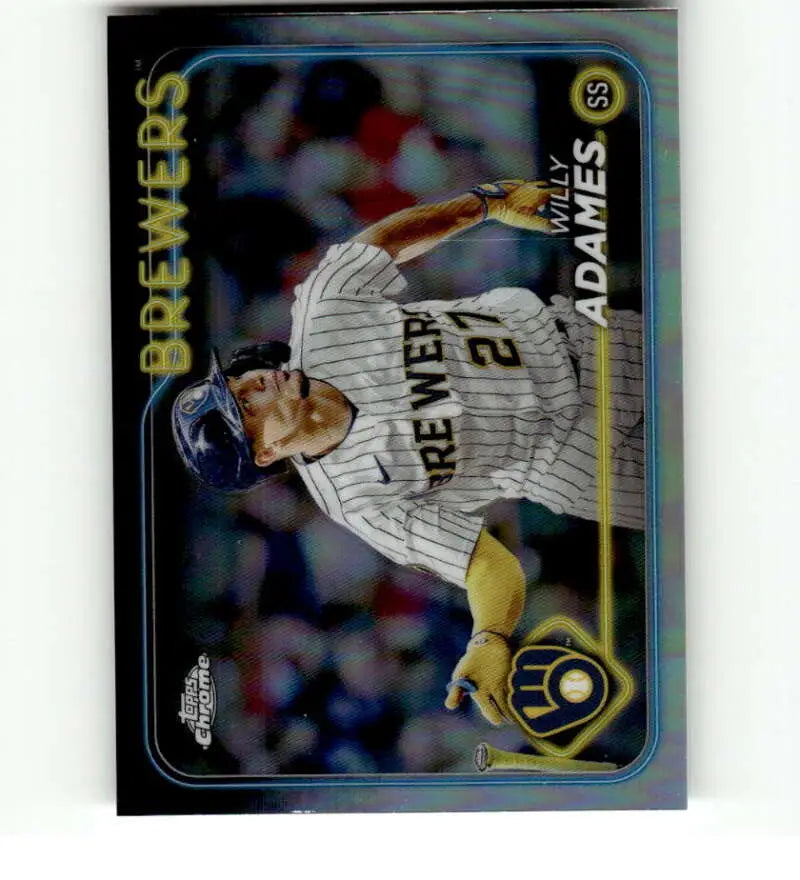 2024 Topps Chrome Refractor of Willy Adames in Milwaukee Brewers pinstripe uniform