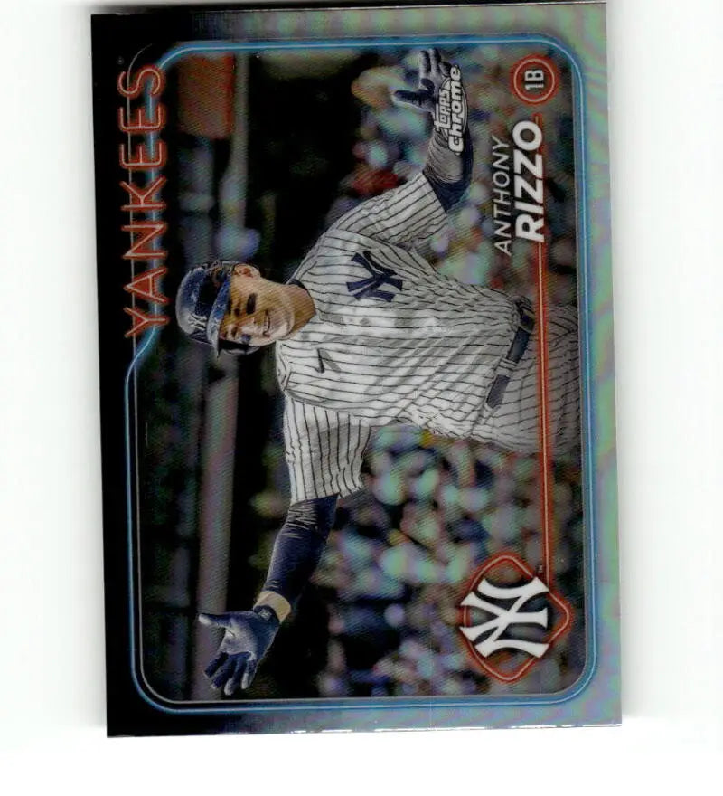 Anthony Rizzo Topps Chrome Refractor baseball card featuring New York Yankees pinstripe uniform