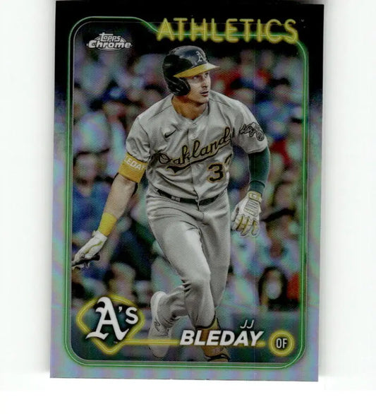 Oakland Athletics player JJ Bleday on a 2024 Topps Chrome Refractor baseball card