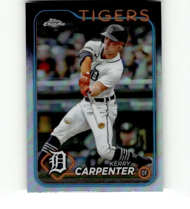 Baseball card of Kerry Carpenter swinging bat for Detroit Tigers in home uniform