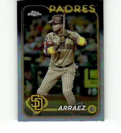 Chrome finish Topps Chrome Refractor baseball card of Luis Arraez in Padres uniform