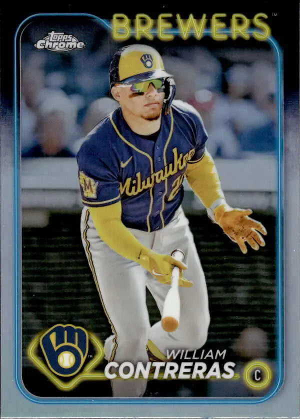 William Contreras 2024 Topps Chrome Refractor Baseball Card in Brewers uniform