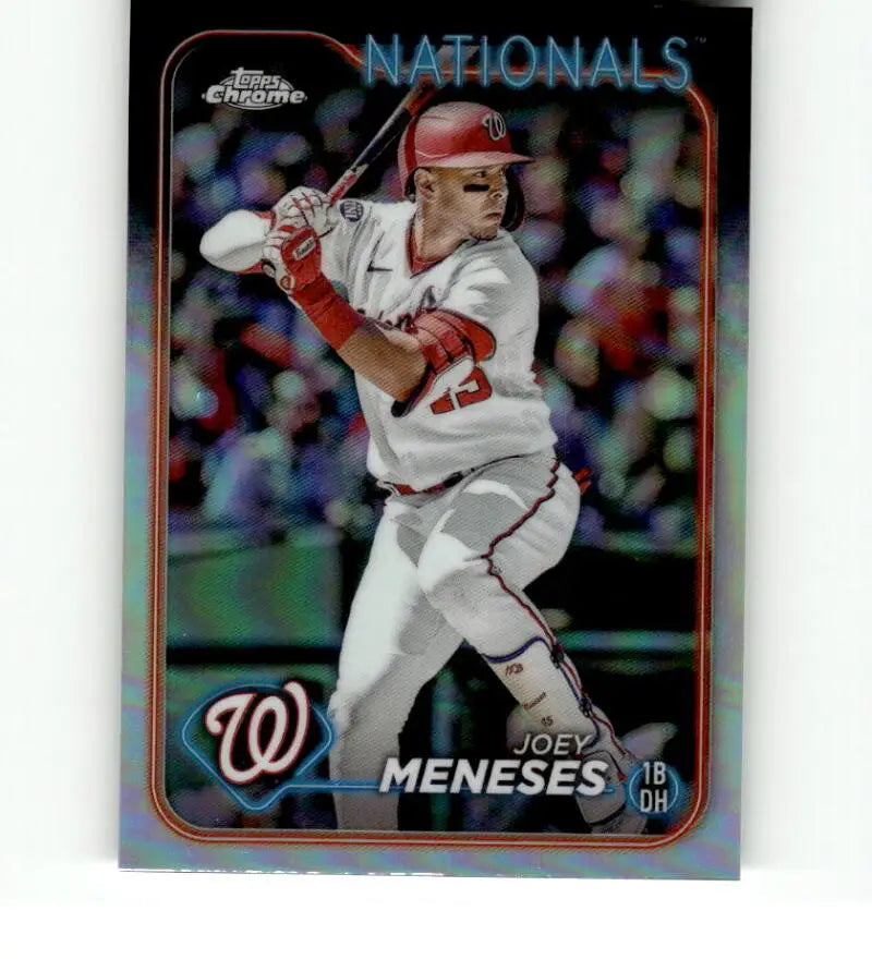 Chrome finish Topps Chrome Refractor of Joey Meneses in batting stance for Washington Nationals