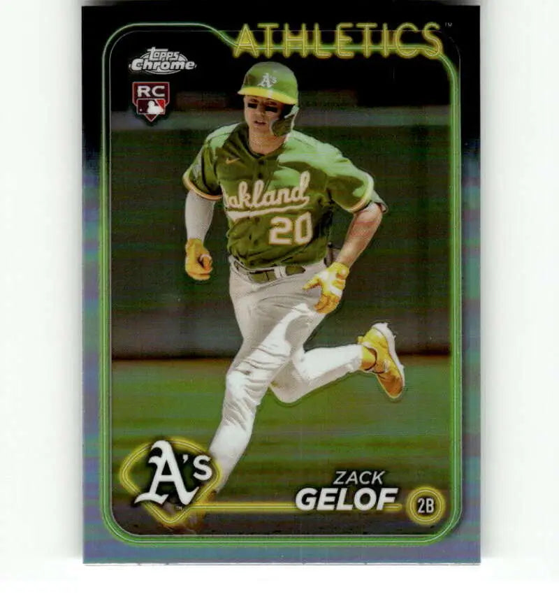 Baseball card of Zack Gelof from the Oakland Athletics running on the field