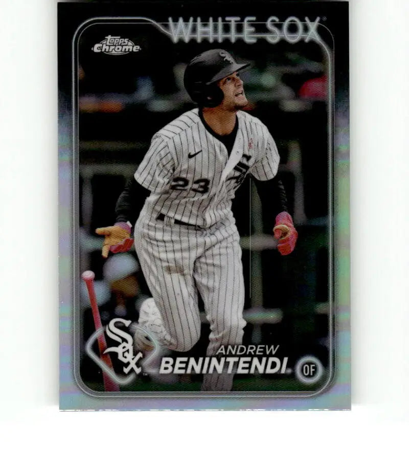 Chrome-finish Topps Chrome card of Andrew Benintendi in Chicago White Sox pinstripes