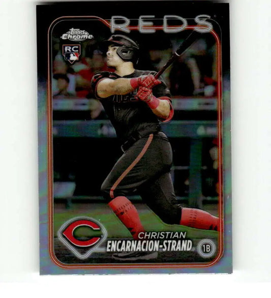 Cincinnati Reds Christian Encarnacion-Strand at bat on 2024 Topps Chrome Refractor card