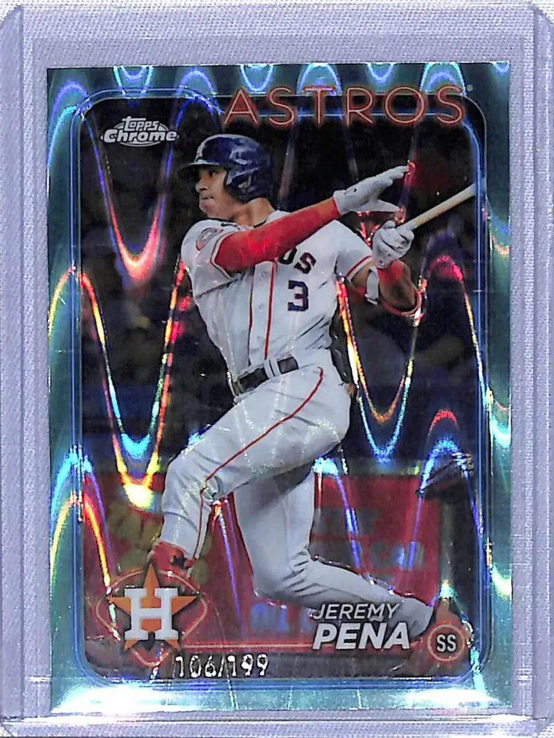 Chrome-finish baseball card of Jeremy Pena in white Astros uniform, Aqua Lava design