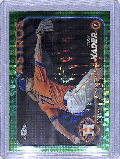 Baseball card of Josh Hader diving catch in orange jersey for Houston Astros