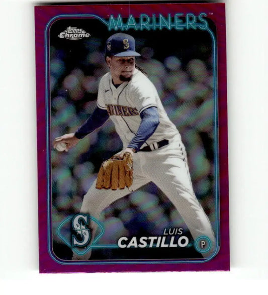 Purple-bordered Topps Chrome Refractor card of Luis Castillo, Seattle Mariners pitcher