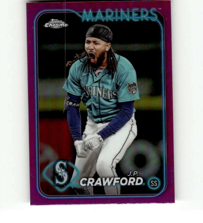 Purple-bordered Topps Chrome Refractor Pink baseball card of J.P. Crawford, Seattle Mariners