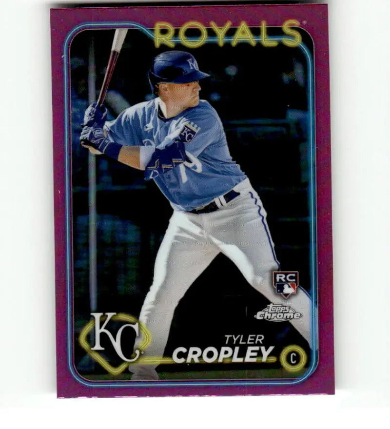 Purple-bordered Kansas City Royals Tyler Cropley baseball card in batting stance