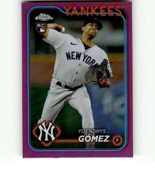 Yoendrys Gomez delivering pitch on 2024 Topps Chrome Refractor Pink baseball card