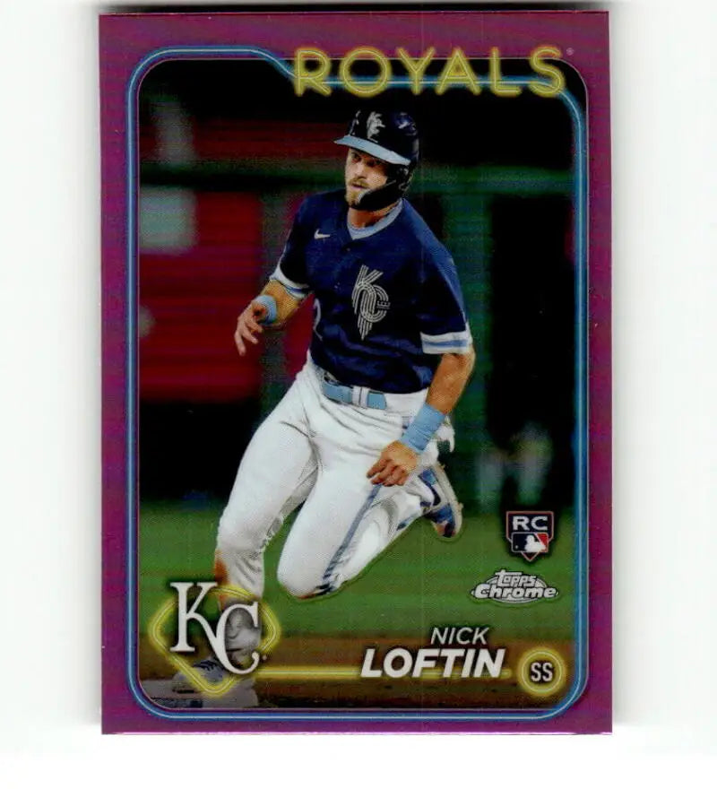 Purple-bordered Kansas City Royals baseball card of Nick Loftin running the bases