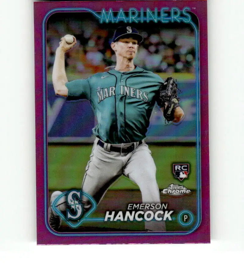 Purple-bordered Topps Chrome baseball card of Emerson Hancock, Seattle Mariners pitcher