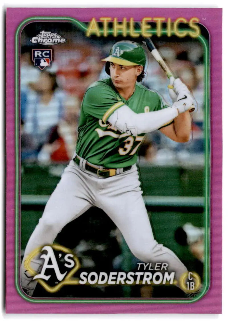 Pink-bordered 2020 Topps Chrome Refractor card of Tyler Soderstrom, Oakland Athletics rookie