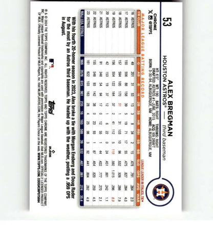 Baseball card showcasing Alex Bregman stats for Houston Astros in grid format