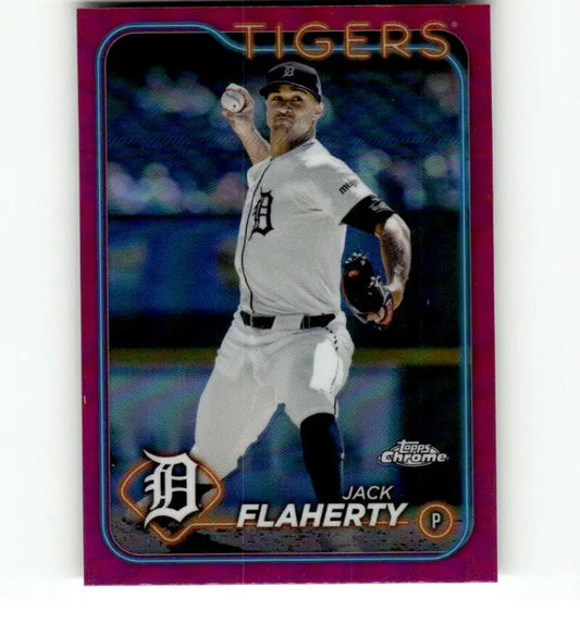 Pink-bordered Topps Chrome Refractor of Jack Flaherty pitching for Detroit Tigers