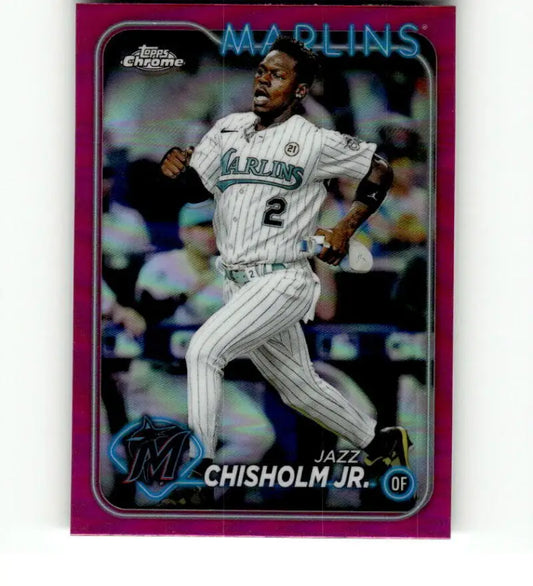 Pink-bordered Topps Chrome Refractor of Jazz Chisholm Jr. in Miami Marlins uniform