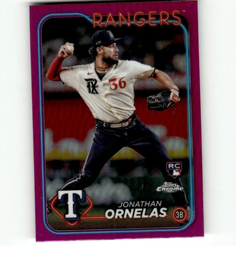 Pink-bordered Topps Chrome Refractor card of Jonathan Ornelas, Texas Rangers rookie