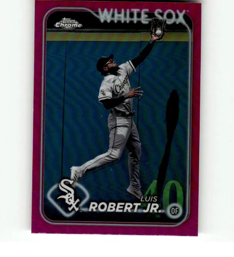 Luis Robert leaping catch on 2024 Topps Chrome Pink Refractor Chicago White Sox card