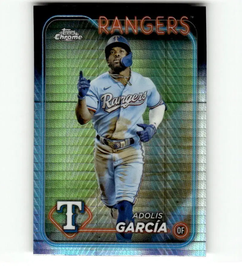 Texas Rangers Adolis Garcia running in white uniform on 2024 Topps Chrome Refractor Prism card