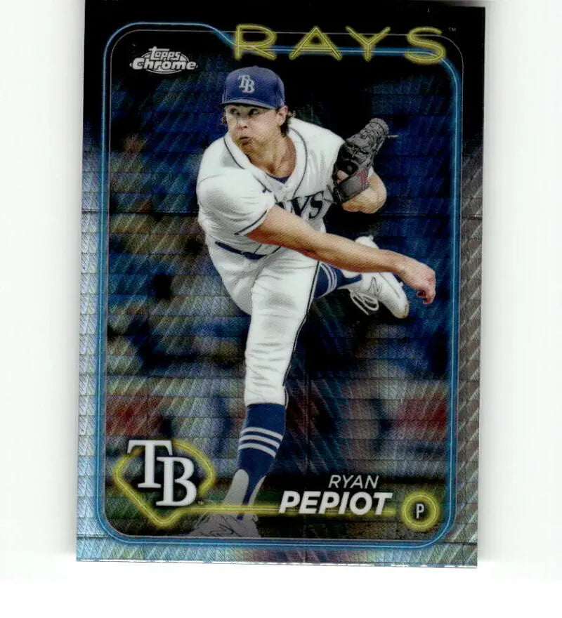 Chrome-finish Topps Chrome Refractor Prism card of Ryan Pepiot pitching for Tampa Bay Rays